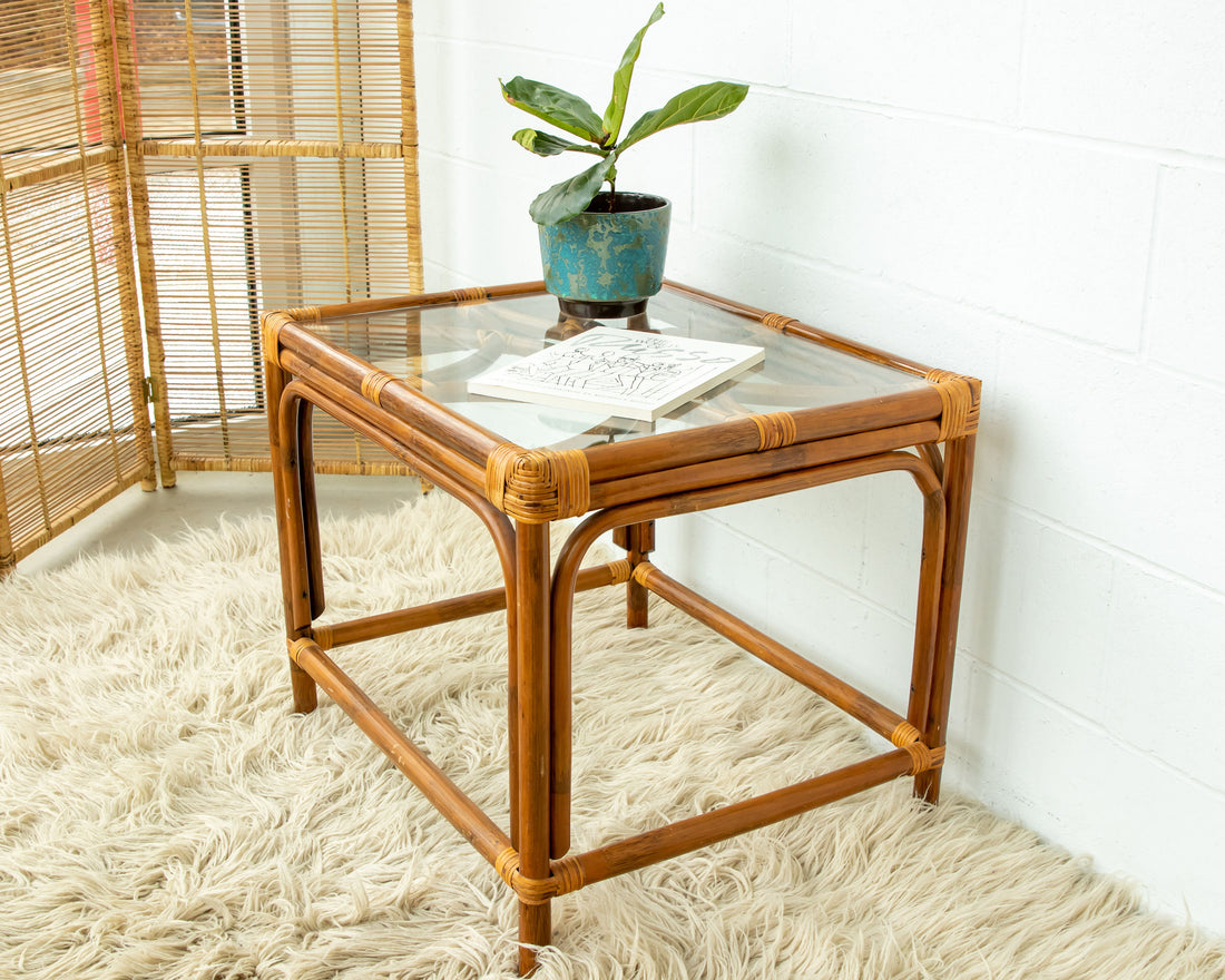 Bamboo Side Table with Glass Top