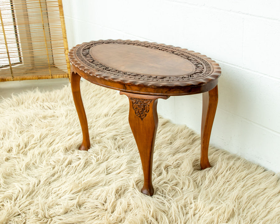 Teak Wood Lattice Table - Hand Carved and with Oval Shape