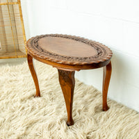 Teak Wood Lattice Table - Hand Carved and with Oval Shape