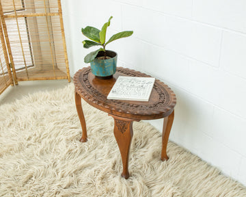 Teak Wood Lattice Table - Hand Carved and with Oval Shape