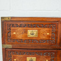 Four Drawer Wood Cabinet Side Table with Brass Inlay