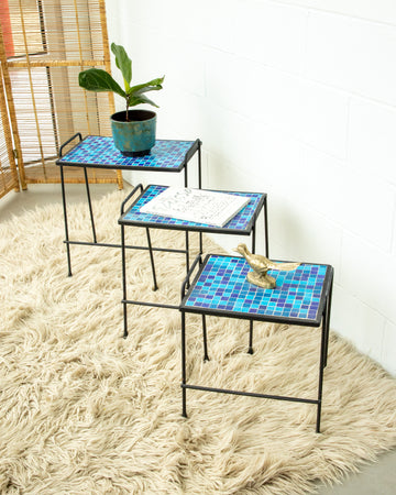 Cast Iron Rod and Tile Patio Nesting Side Tables