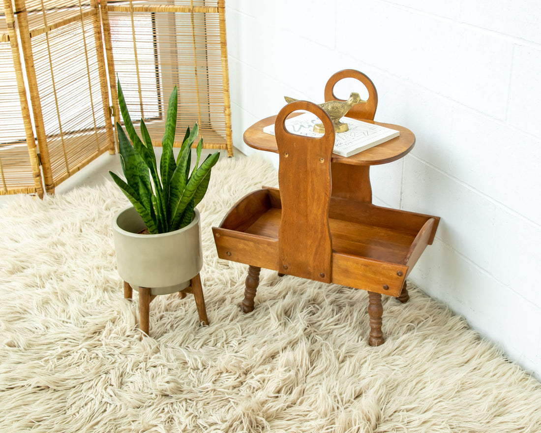 Wood Side Table Shelf Organizer