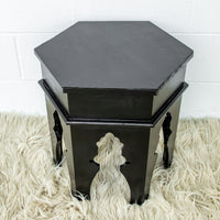 Hexagon Wood Side Table in Black