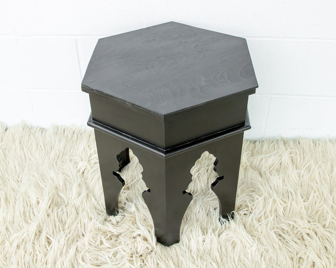 Hexagon Wood Side Table in Black