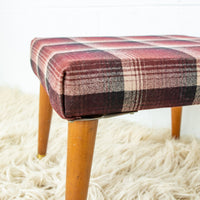 Midcentury Upholstered Stool Bench in Plaid