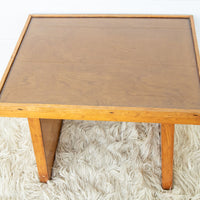 Solid Oak 70's Small Side or Coffee Table with Glass Top - Lynden Washington Warnock Hersey