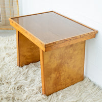 Solid Oak 70's Small Side or Coffee Table with Glass Top - Lynden Washington Warnock Hersey