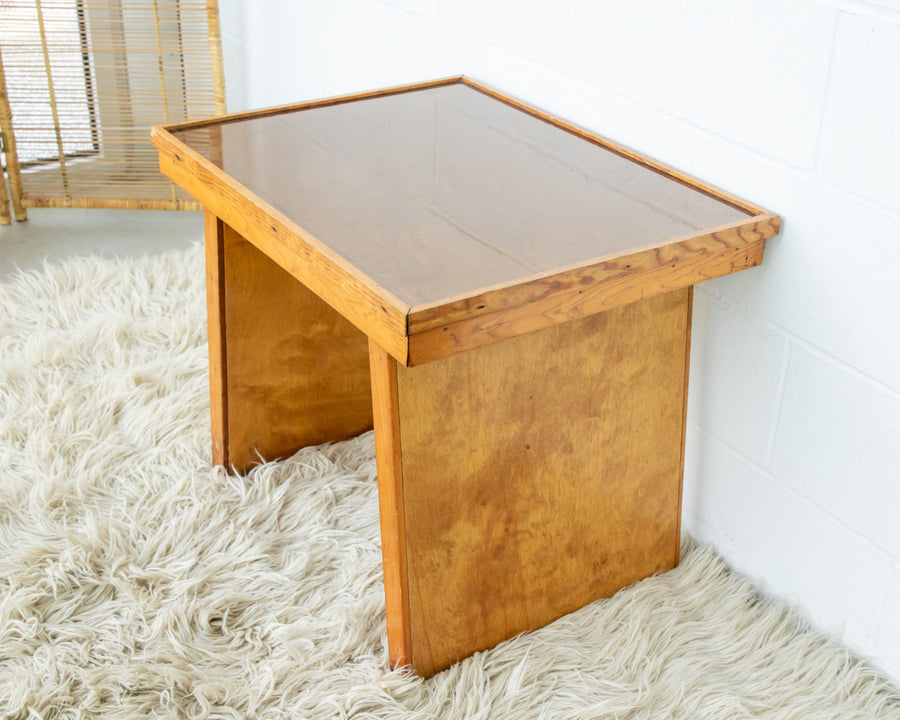 Solid Oak 70's Small Side or Coffee Table with Glass Top - Lynden Washington Warnock Hersey