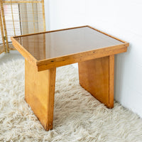 Solid Oak 70's Small Side or Coffee Table with Glass Top - Lynden Washington Warnock Hersey