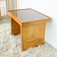 Solid Oak 70's Small Side or Coffee Table with Glass Top - Lynden Washington Warnock Hersey