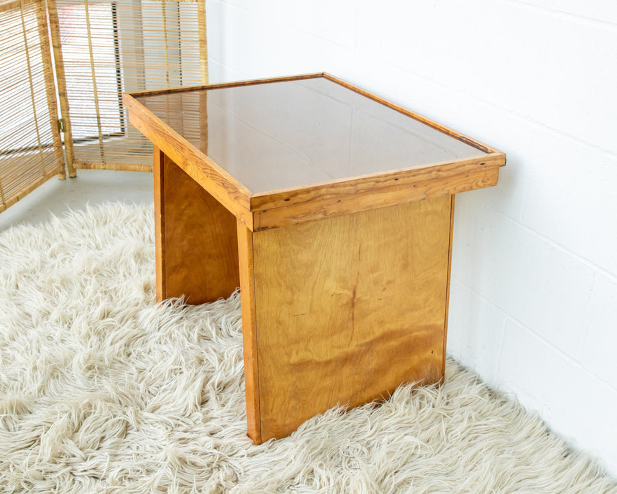 Solid Oak 70's Small Side or Coffee Table with Glass Top - Lynden Washington Warnock Hersey