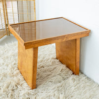 Solid Oak 70's Small Side or Coffee Table with Glass Top - Lynden Washington Warnock Hersey