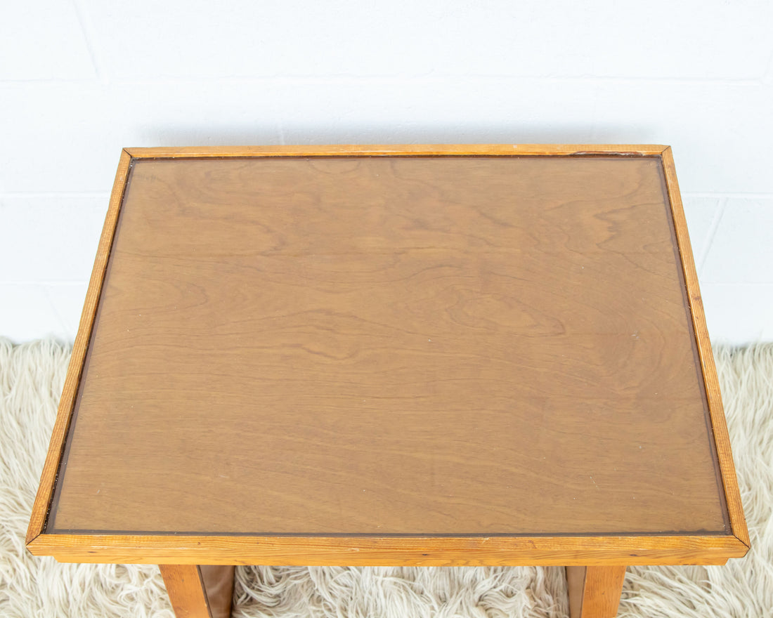 Solid Oak 70's Small Side or Coffee Table with Glass Top - Lynden Washington Warnock Hersey