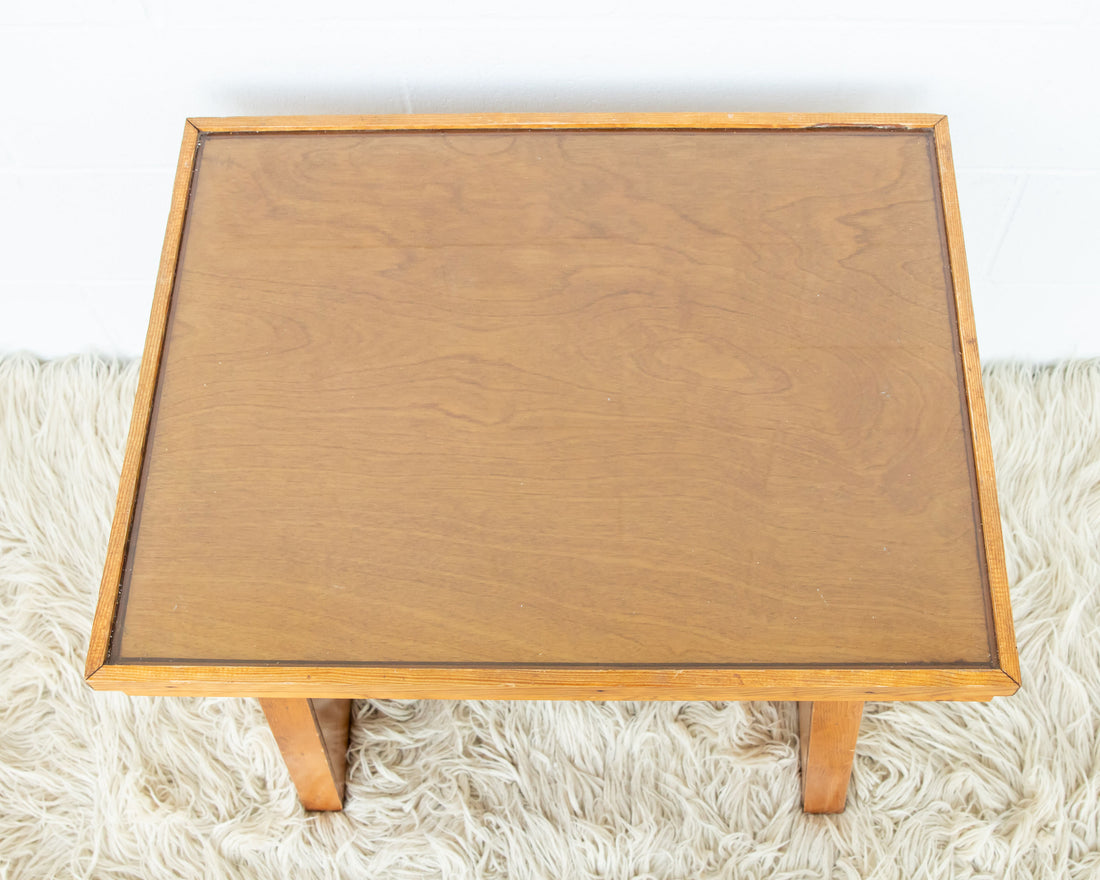 Solid Oak 70's Small Side or Coffee Table with Glass Top - Lynden Washington Warnock Hersey