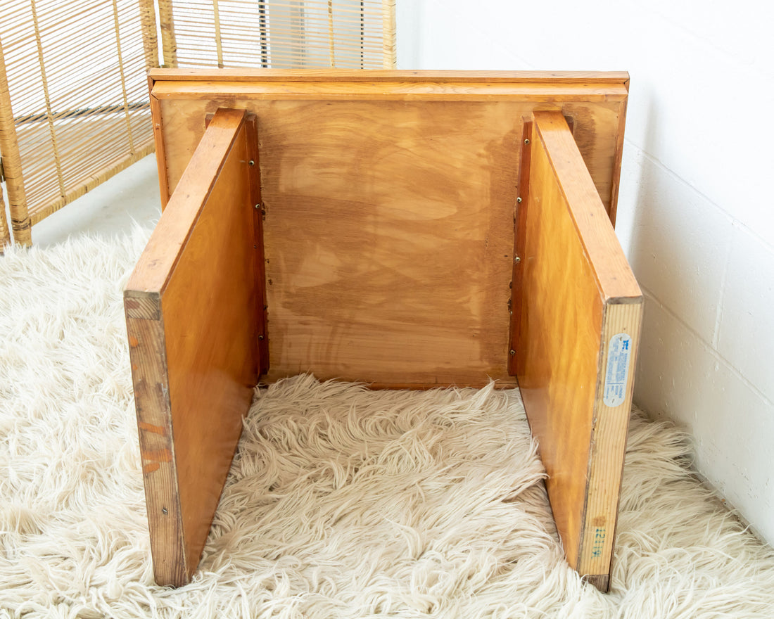 Solid Oak 70's Small Side or Coffee Table with Glass Top - Lynden Washington Warnock Hersey