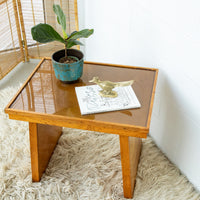 Solid Oak 70's Small Side or Coffee Table with Glass Top - Lynden Washington Warnock Hersey