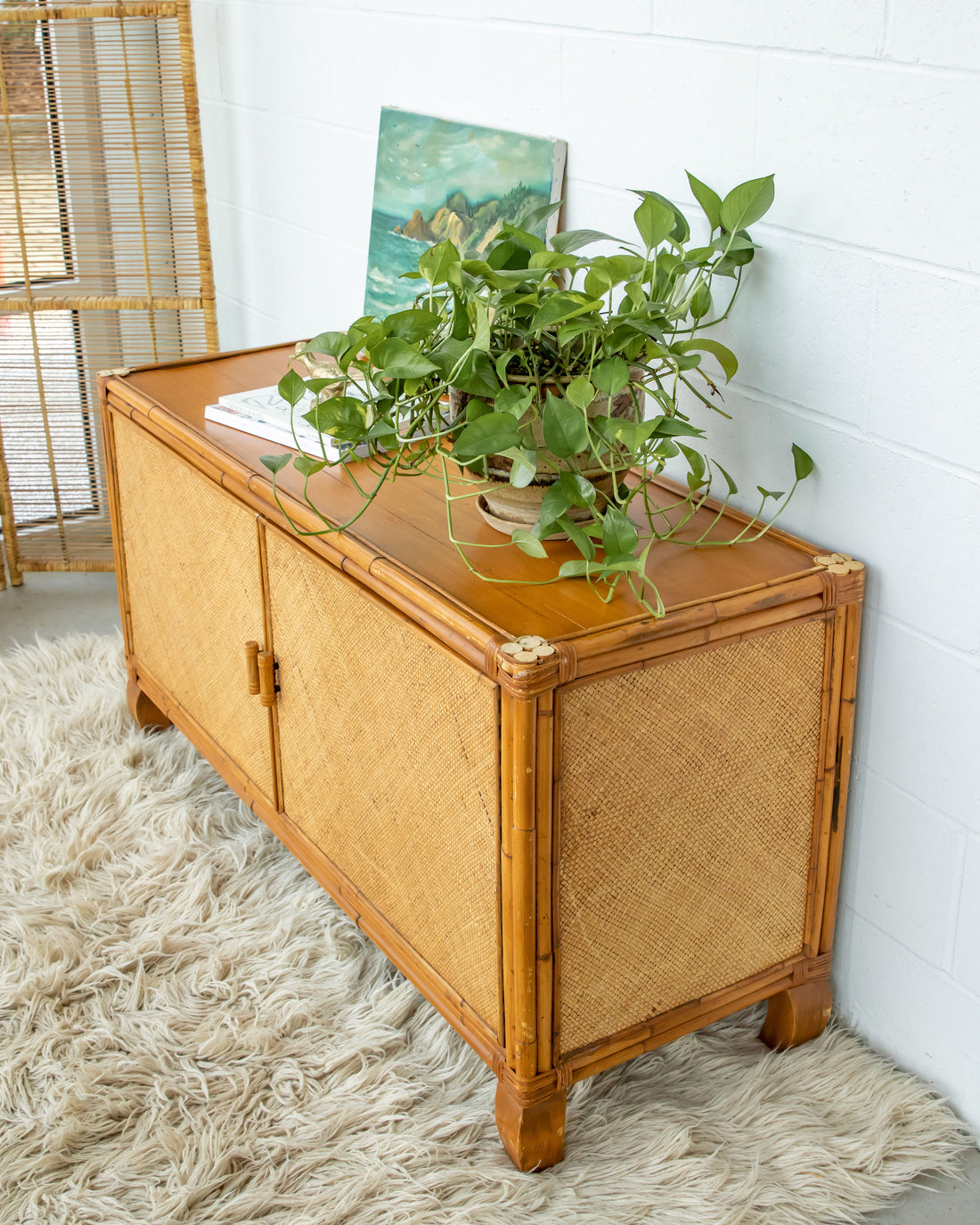 Bamboo Cabinet with Woven Back and Front Detailing