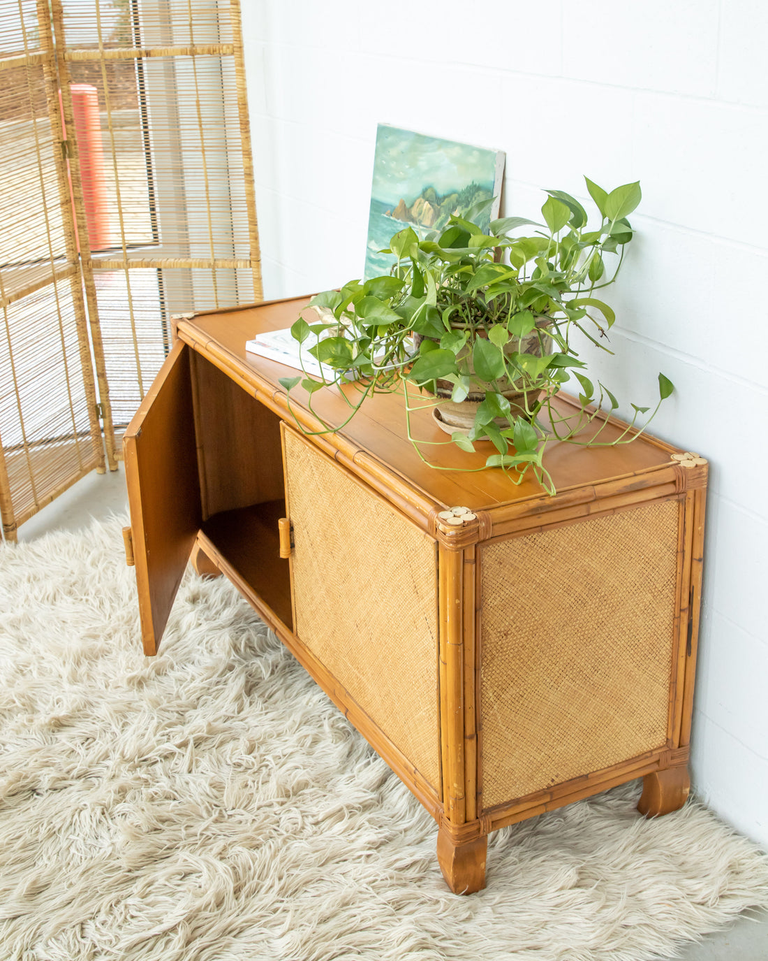 Bamboo Cabinet with Woven Back and Front Detailing