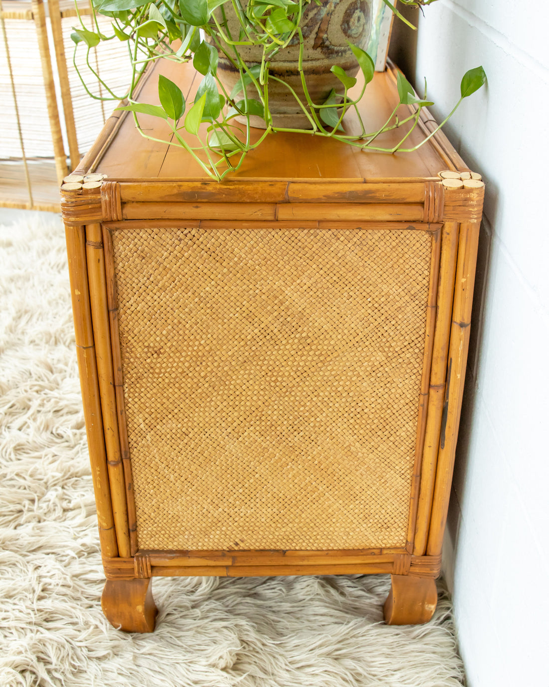 Bamboo Cabinet with Woven Back and Front Detailing