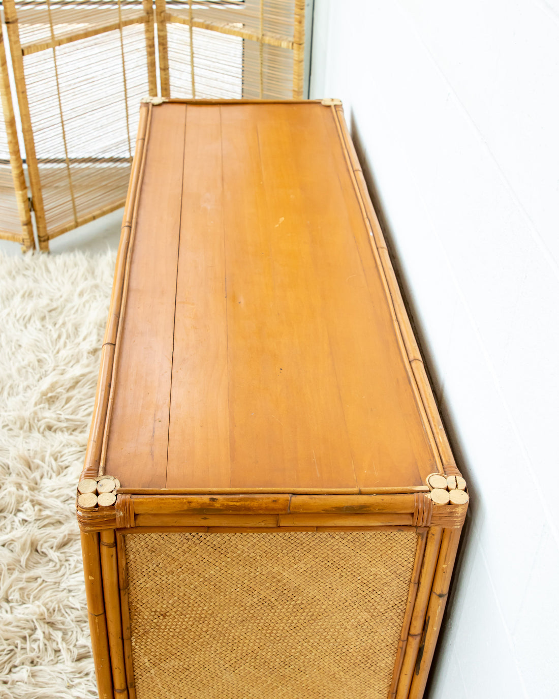 Bamboo Cabinet with Woven Back and Front Detailing