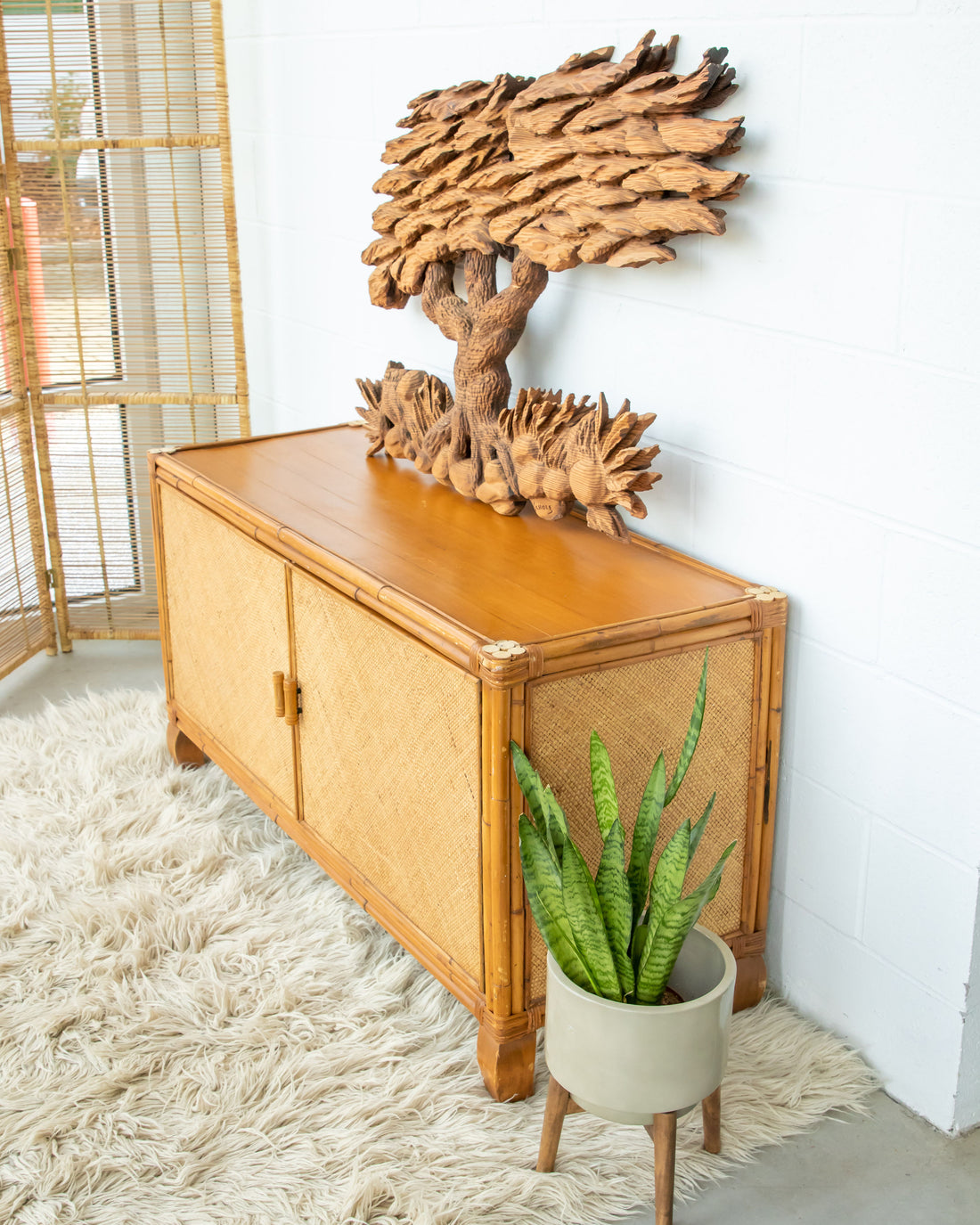 Bamboo Cabinet with Woven Back and Front Detailing