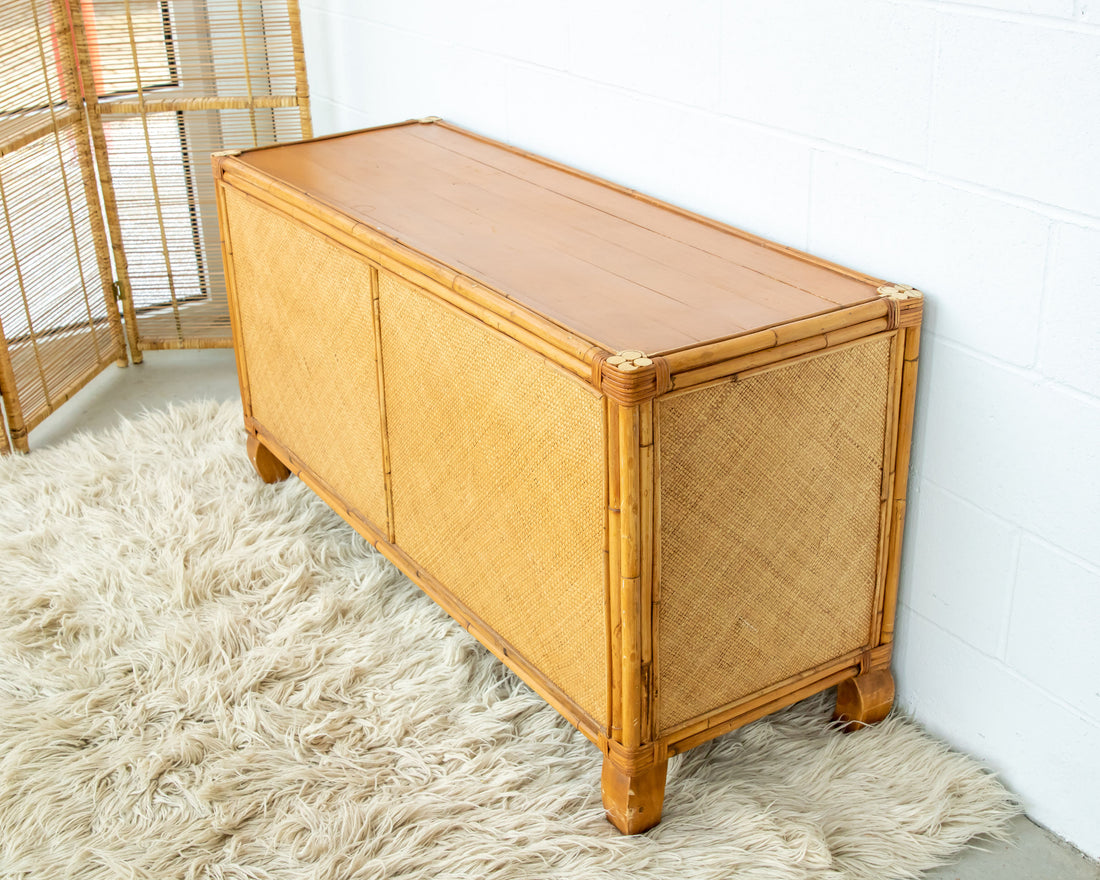 Bamboo Cabinet with Woven Back and Front Detailing