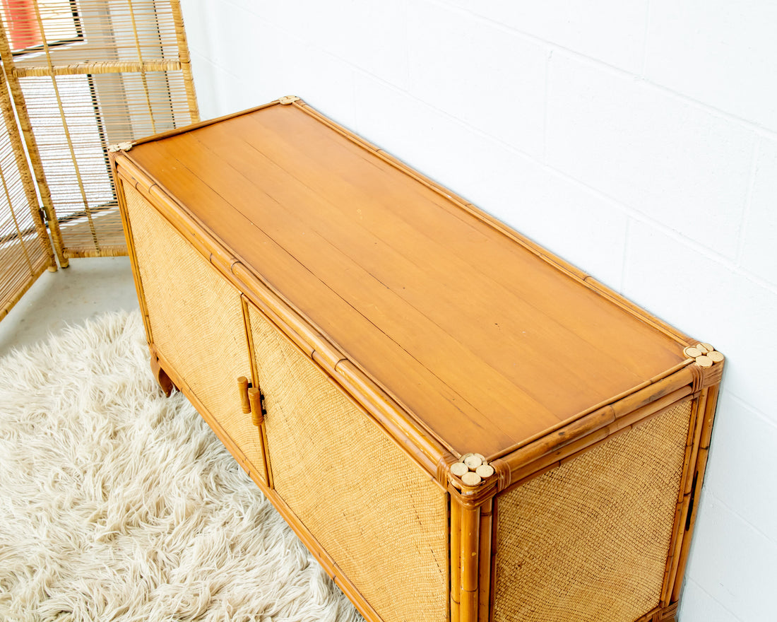 Bamboo Cabinet with Woven Back and Front Detailing