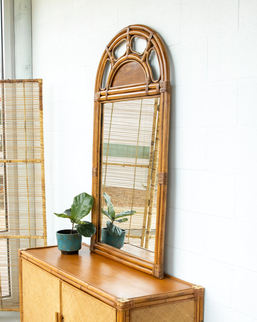 Large Dome Top Bamboo Mirror