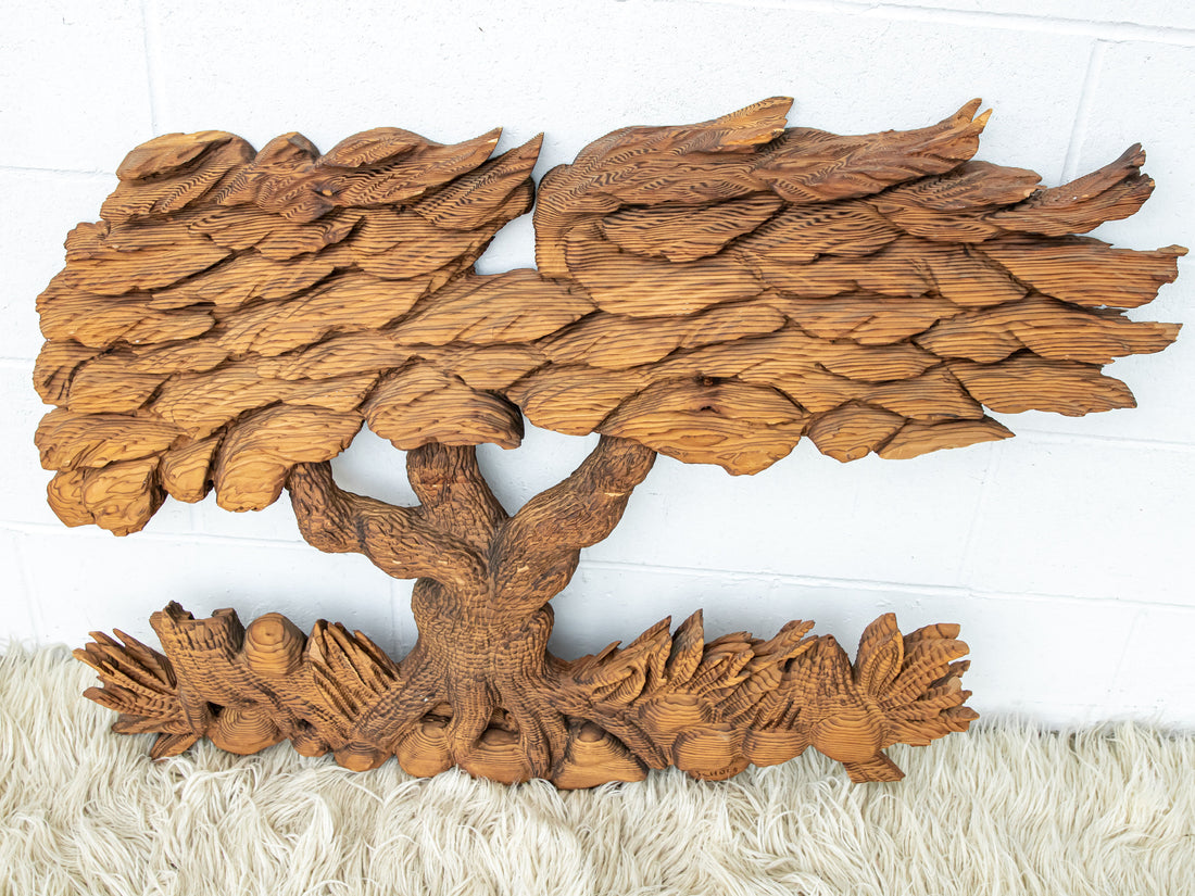 Large Burnt Wood Hand Carved Tree Wall Art