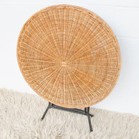 Folding Midcentury Rattan Table with Metal Base