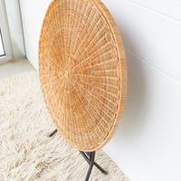 Folding Midcentury Rattan Table with Metal Base