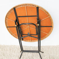 Folding Midcentury Rattan Table with Metal Base