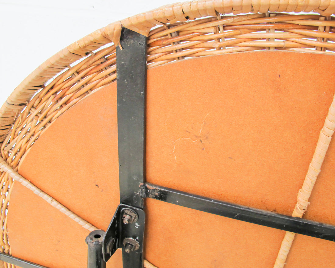 Folding Midcentury Rattan Table with Metal Base