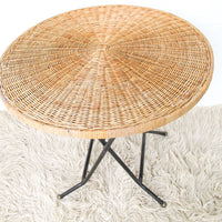 Folding Midcentury Rattan Table with Metal Base