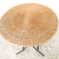 Folding Midcentury Rattan Table with Metal Base