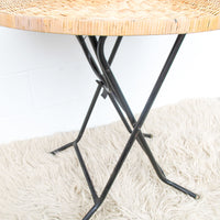 Folding Midcentury Rattan Table with Metal Base