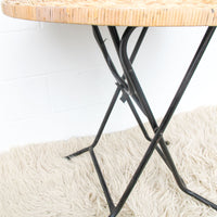 Folding Midcentury Rattan Table with Metal Base