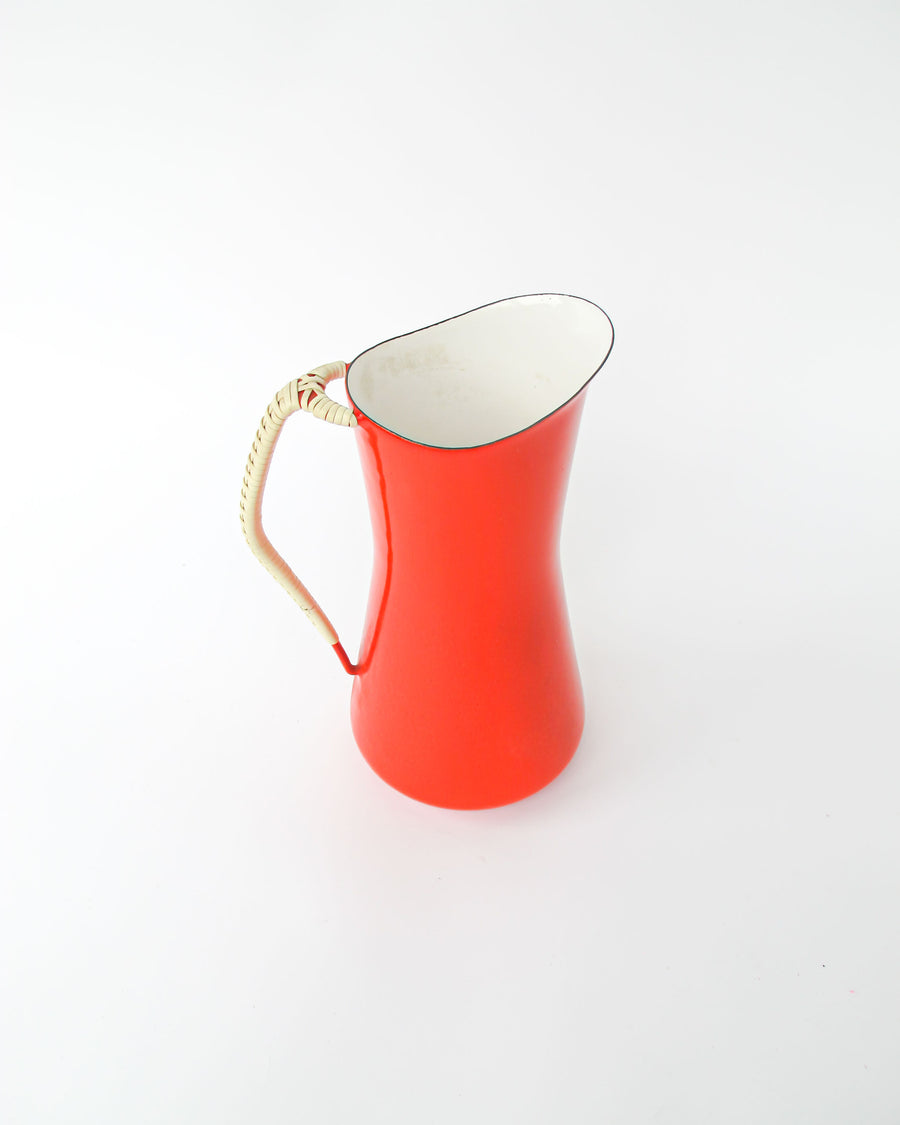 Danish Red Enameled Cast iron Pitcher with Woven handle