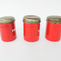 Set of 3 Midcentury Dutch Red with Chrome Dome Lid Danish Canisters