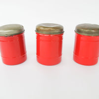 Set of 3 Midcentury Dutch Red with Chrome Dome Lid Danish Canisters