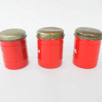 Set of 3 Midcentury Dutch Red with Chrome Dome Lid Danish Canisters