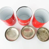 Set of 3 Midcentury Dutch Red with Chrome Dome Lid Danish Canisters