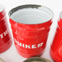 Set of 3 Midcentury Dutch Red with Chrome Dome Lid Danish Canisters