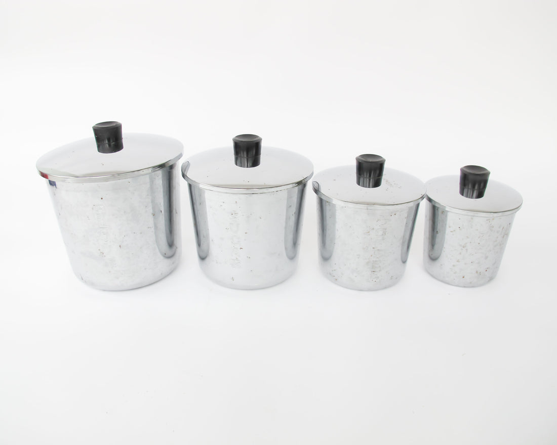 Set of 4 Travco Midcentury Chrome Kitchen Canisters with Lids