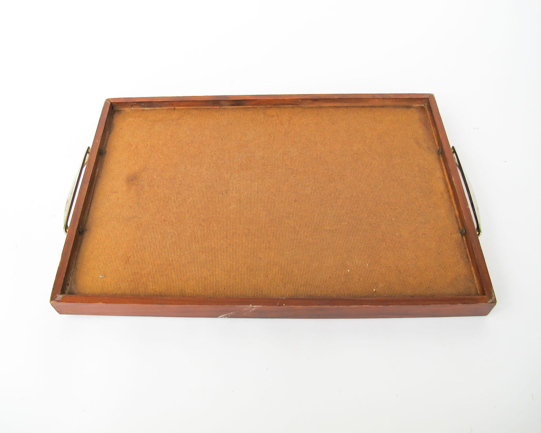 Midcentury Pink Square Mini Tile Wood Tray with Brass Handles