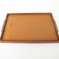 Midcentury Pink Square Mini Tile Wood Tray with Brass Handles