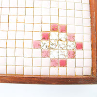 Midcentury Pink Square Mini Tile Wood Tray with Brass Handles