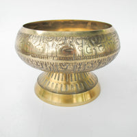 Large Vintage Brass Pedestal Bowl with Midcentury Modern Detailing