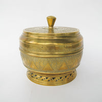 Large Hammered Brass Pedestal Pot with Lid